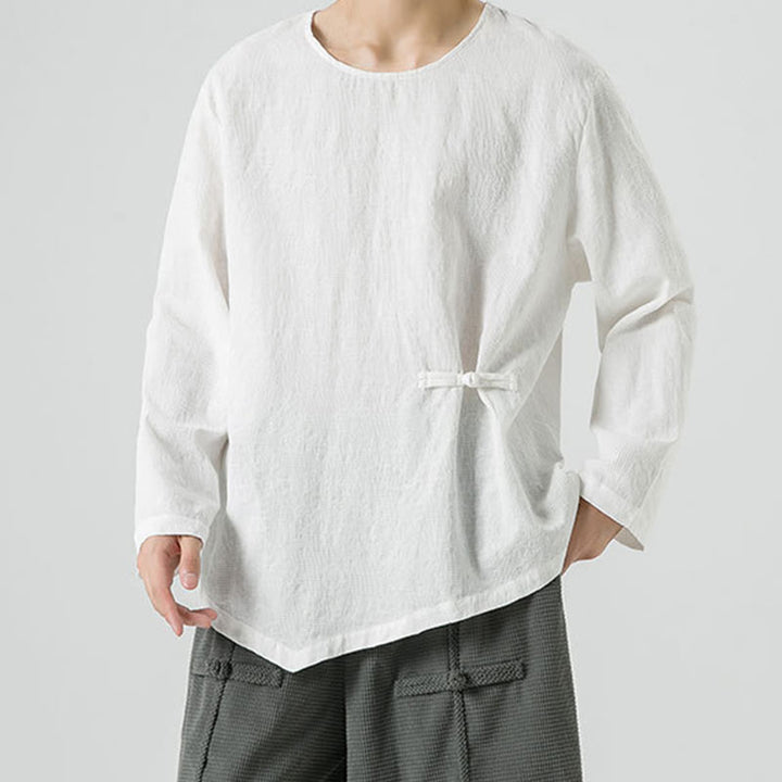 Buddha Stones ​​Herren-T-Shirt mit chinesischen Froschknöpfen, schlichtem Design, Baumwolle, langärmlig, Zen-Kleidung - image 17