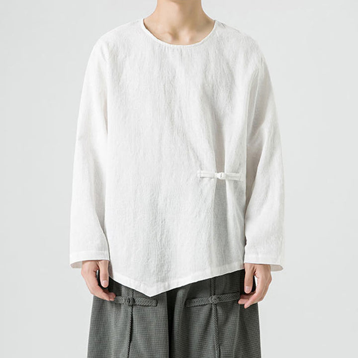 Buddha Stones ​​Herren-T-Shirt mit chinesischen Froschknöpfen, schlichtem Design, Baumwolle, langärmlig, Zen-Kleidung - image 11