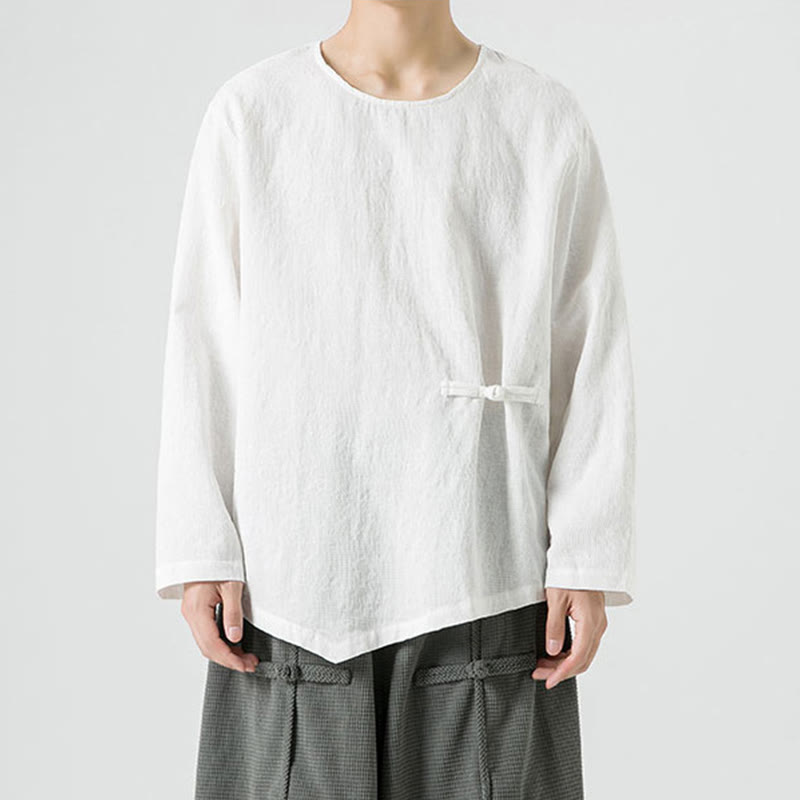 Buddha Stones ​​Herren-T-Shirt mit chinesischen Froschknöpfen, schlichtem Design, Baumwolle, langärmlig, Zen-Kleidung - image 11