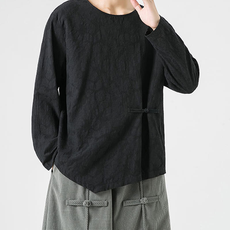 Buddha Stones ​​Herren-T-Shirt mit chinesischen Froschknöpfen, schlichtem Design, Baumwolle, langärmlig, Zen-Kleidung - image 28