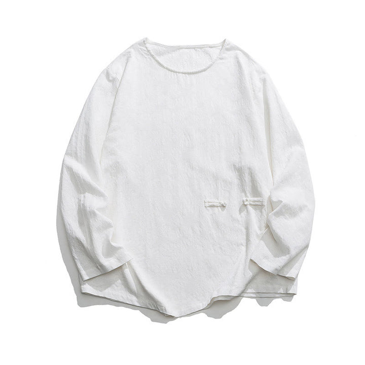 Buddha Stones ​​Herren-T-Shirt mit chinesischen Froschknöpfen, schlichtem Design, Baumwolle, langärmlig, Zen-Kleidung - image 23