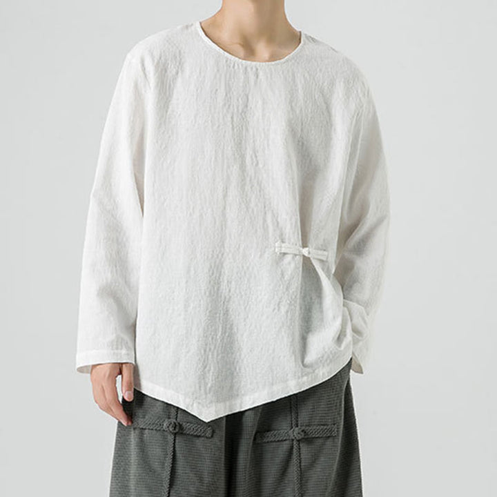 Buddha Stones ​​Herren-T-Shirt mit chinesischen Froschknöpfen, schlichtem Design, Baumwolle, langärmlig, Zen-Kleidung - image 13