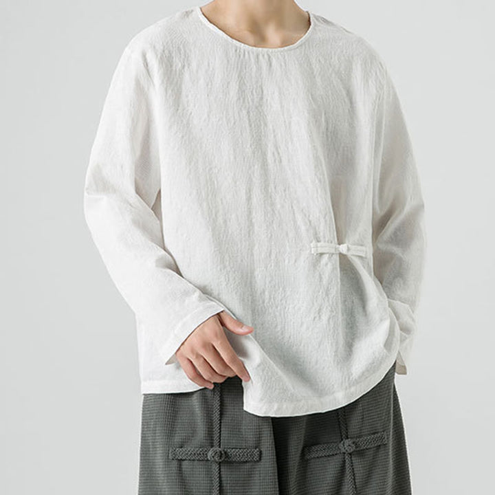 Buddha Stones ​​Herren-T-Shirt mit chinesischen Froschknöpfen, schlichtem Design, Baumwolle, langärmlig, Zen-Kleidung - image 18
