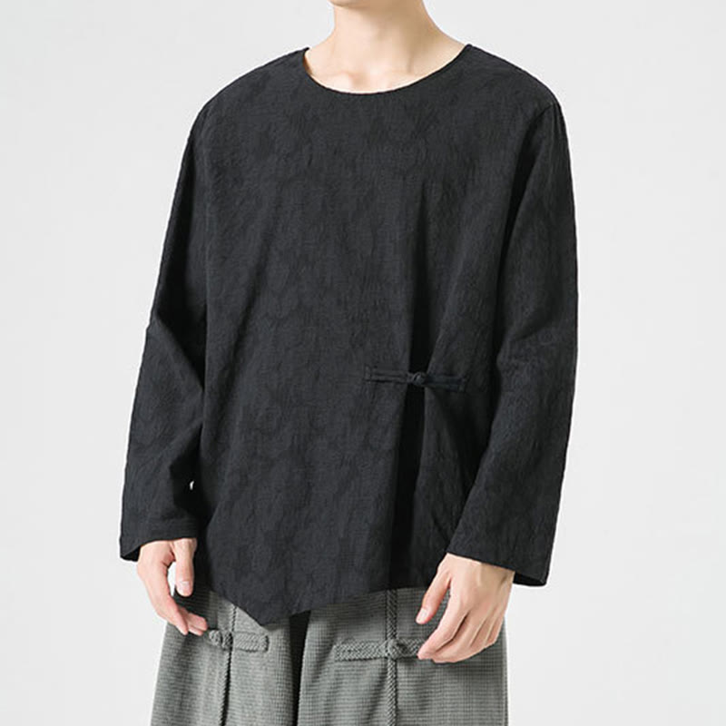 Buddha Stones ​​Herren-T-Shirt mit chinesischen Froschknöpfen, schlichtem Design, Baumwolle, langärmlig, Zen-Kleidung - image 26