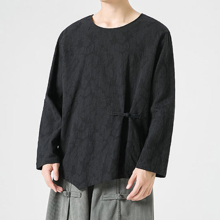 Buddha Stones ​​Herren-T-Shirt mit chinesischen Froschknöpfen, schlichtem Design, Baumwolle, langärmlig, Zen-Kleidung - image 26