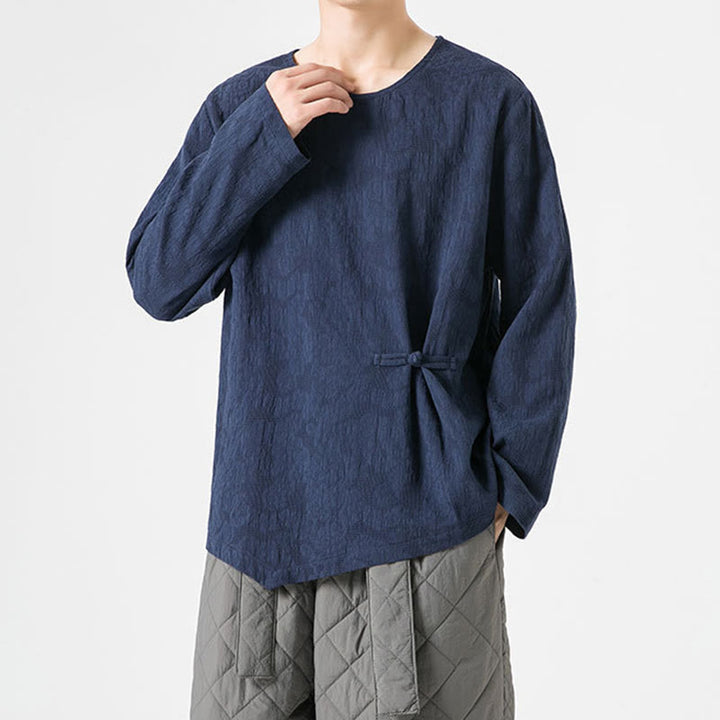 Buddha Stones ​​Herren-T-Shirt mit chinesischen Froschknöpfen, schlichtem Design, Baumwolle, langärmlig, Zen-Kleidung - image 6
