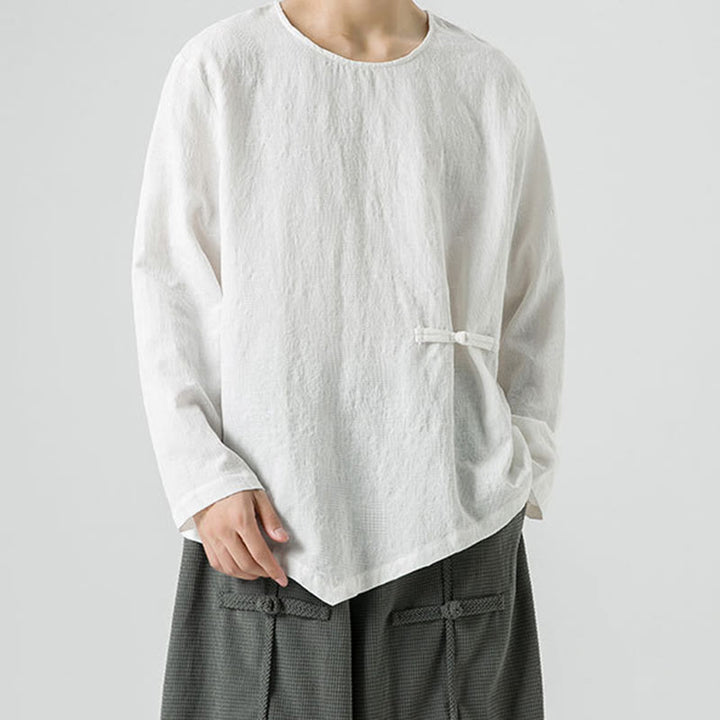 Buddha Stones ​​Herren-T-Shirt mit chinesischen Froschknöpfen, schlichtem Design, Baumwolle, langärmlig, Zen-Kleidung - image 15
