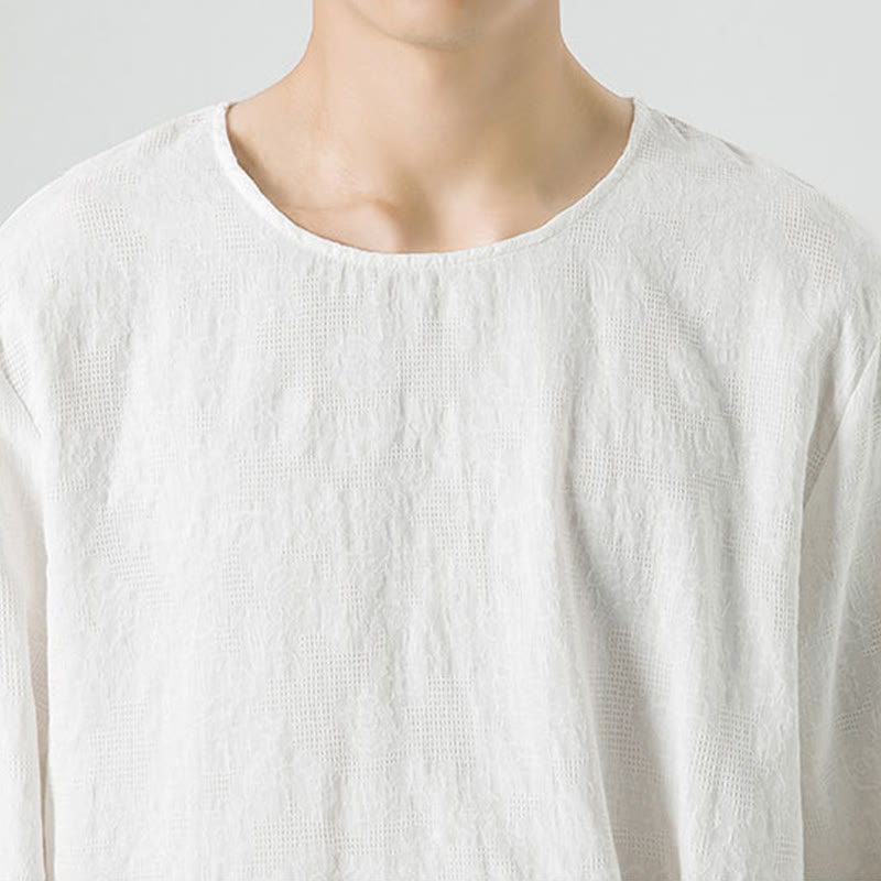 Buddha Stones ​​Herren-T-Shirt mit chinesischen Froschknöpfen, schlichtem Design, Baumwolle, langärmlig, Zen-Kleidung - image 19