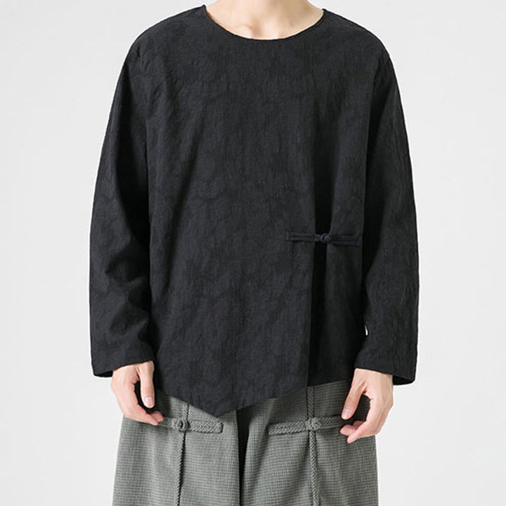 Buddha Stones ​​Herren-T-Shirt mit chinesischen Froschknöpfen, schlichtem Design, Baumwolle, langärmlig, Zen-Kleidung - image 25