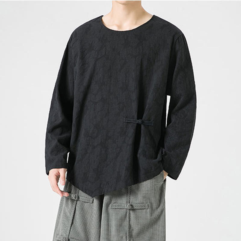 Buddha Stones ​​Herren-T-Shirt mit chinesischen Froschknöpfen, schlichtem Design, Baumwolle, langärmlig, Zen-Kleidung - image 30