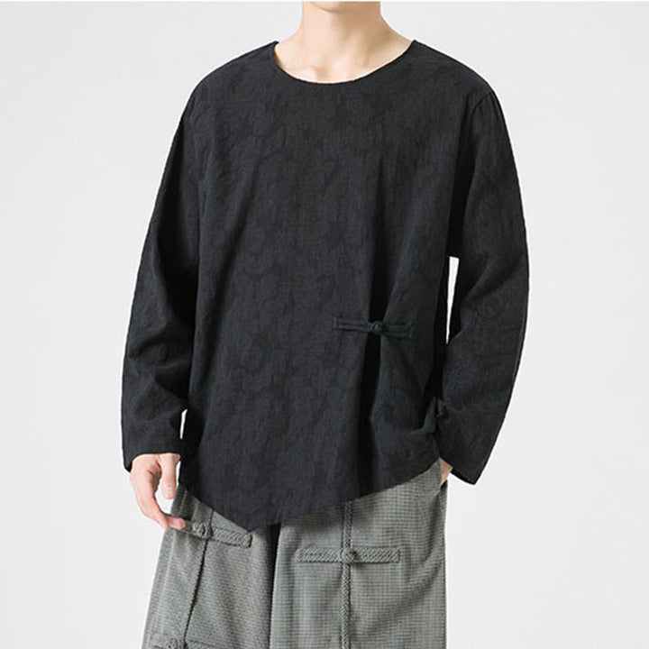 Buddha Stones ​​Herren-T-Shirt mit chinesischen Froschknöpfen, schlichtem Design, Baumwolle, langärmlig, Zen-Kleidung - image 30