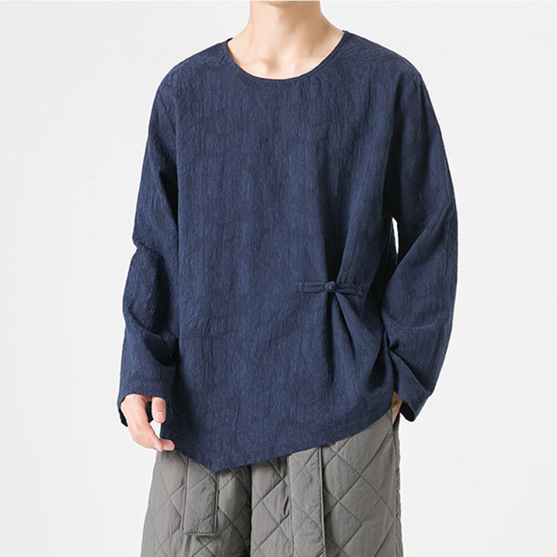 Buddha Stones ​​Herren-T-Shirt mit chinesischen Froschknöpfen, schlichtem Design, Baumwolle, langärmlig, Zen-Kleidung - image 3