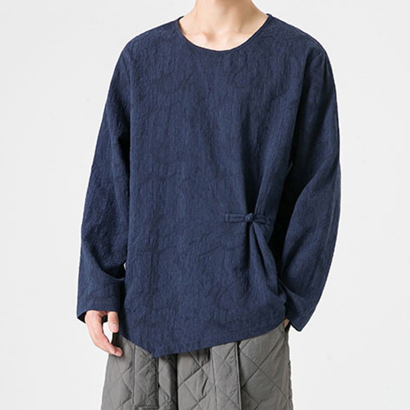 Buddha Stones ​​Herren-T-Shirt mit chinesischen Froschknöpfen, schlichtem Design, Baumwolle, langärmlig, Zen-Kleidung - image 7