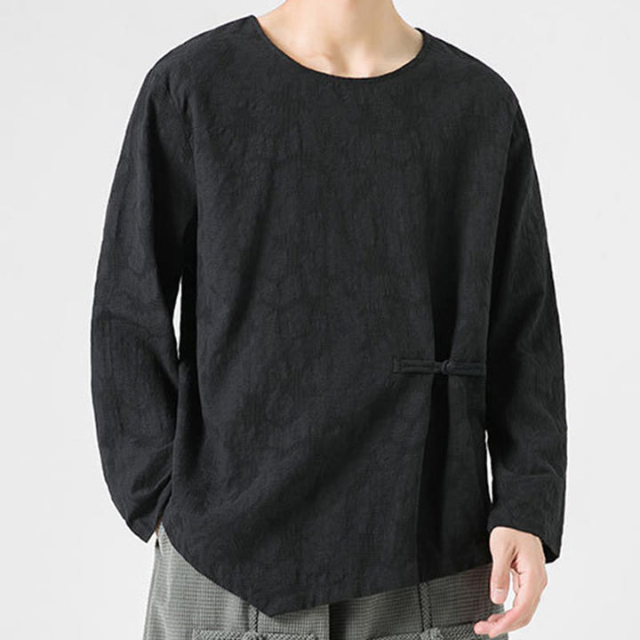 Buddha Stones ​​Herren-T-Shirt mit chinesischen Froschknöpfen, schlichtem Design, Baumwolle, langärmlig, Zen-Kleidung - image 29