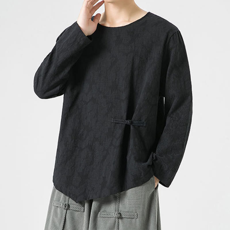 Buddha Stones ​​Herren-T-Shirt mit chinesischen Froschknöpfen, schlichtem Design, Baumwolle, langärmlig, Zen-Kleidung - image 27