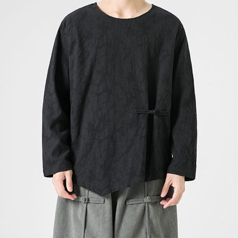 Buddha Stones ​​Herren-T-Shirt mit chinesischen Froschknöpfen, schlichtem Design, Baumwolle, langärmlig, Zen-Kleidung - image 25