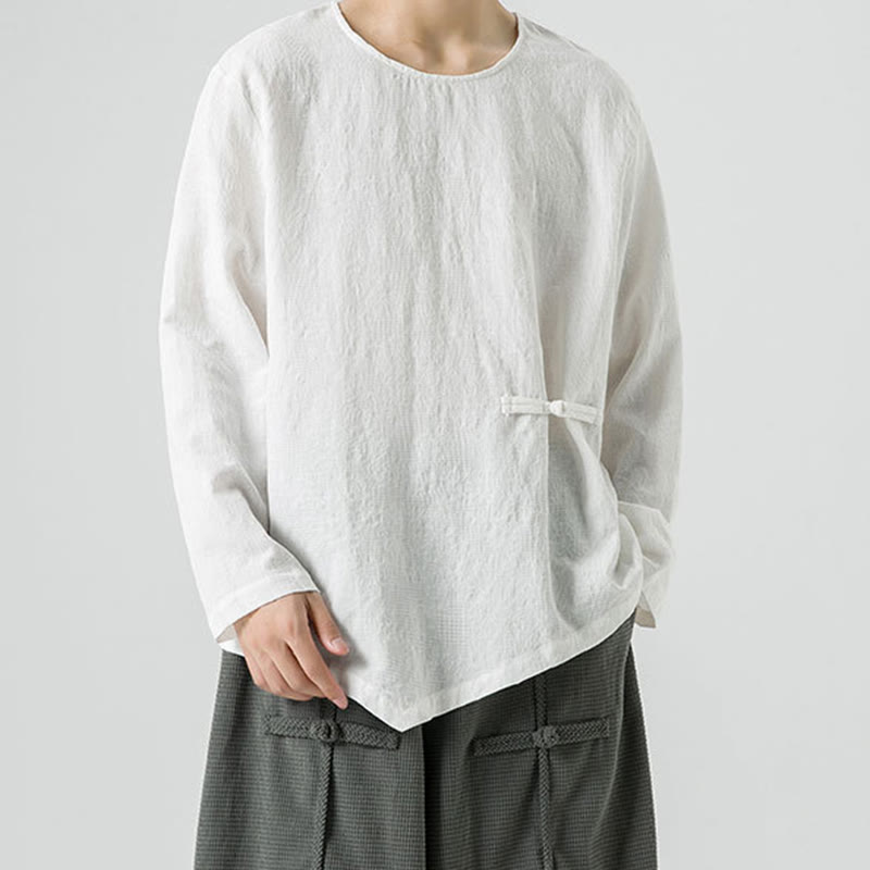 Buddha Stones ​​Herren-T-Shirt mit chinesischen Froschknöpfen, schlichtem Design, Baumwolle, langärmlig, Zen-Kleidung - image 15