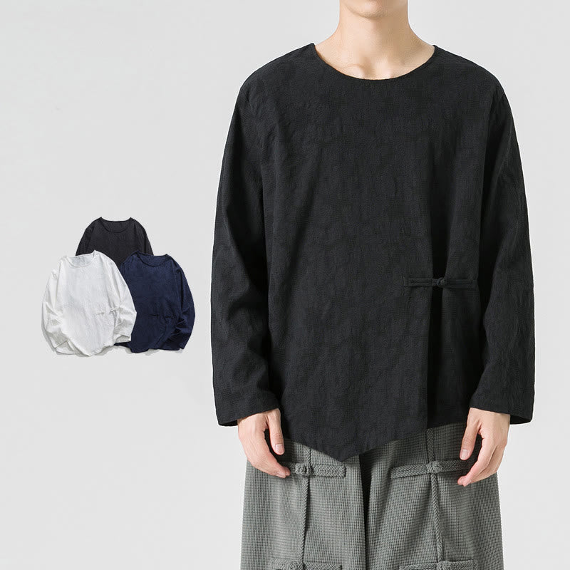 Buddha Stones ​​Herren-T-Shirt mit chinesischen Froschknöpfen, schlichtem Design, Baumwolle, langärmlig, Zen-Kleidung - Schwarz - US/ UK/AU46, EU56 (5XL) - image 24
