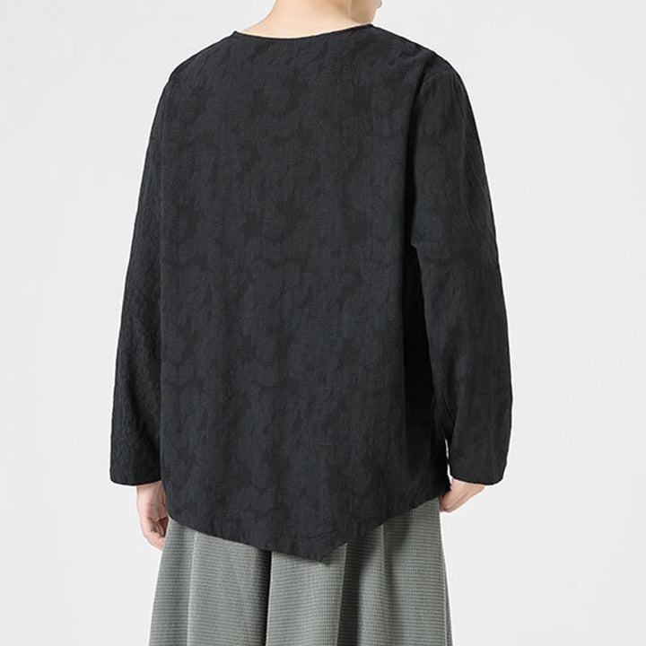 Buddha Stones ​​Herren-T-Shirt mit chinesischen Froschknöpfen, schlichtem Design, Baumwolle, langärmlig, Zen-Kleidung - image 31