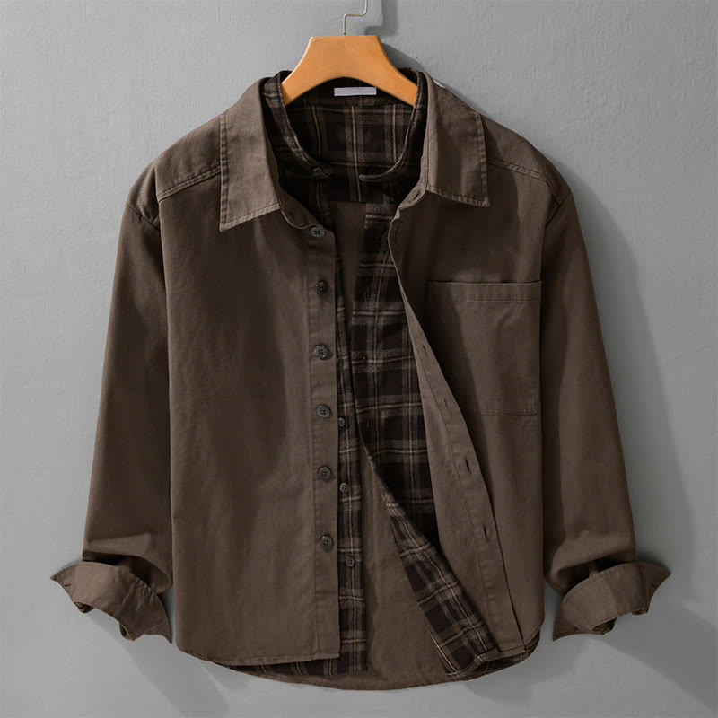 Buddha Stones Frühlingskaromuster, zweiteilige, langärmelige Herren-Baumwolljacke mit Tasche - Sattelbraun - US/UK/AU42, EU52 (3XL) - image 10