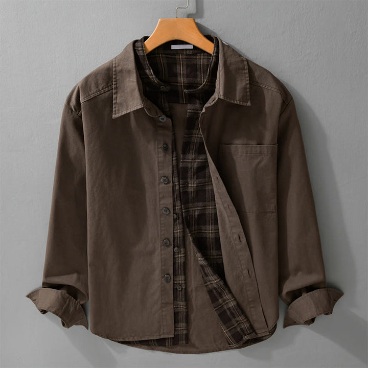 Buddha Stones Frühlingskaromuster, zweiteilige, langärmelige Herren-Baumwolljacke mit Tasche - Sattelbraun - US/UK/AU42, EU52 (3XL) - image 10