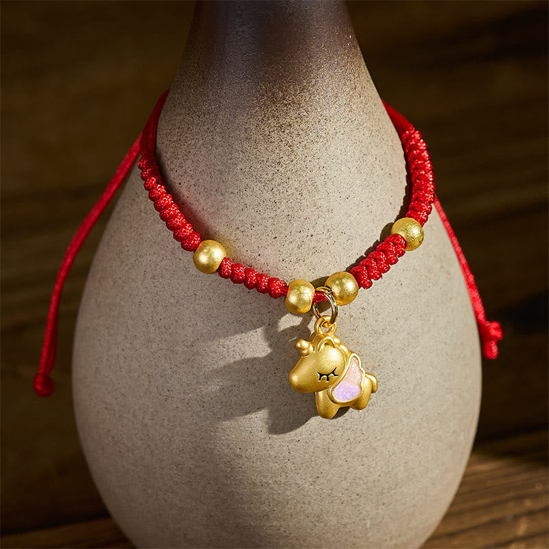 Buddha Stones, geflügeltes Armband zum Jahr des Pferdes, rote Schnur, Kupfer, geflochtene Verbindung - image 4