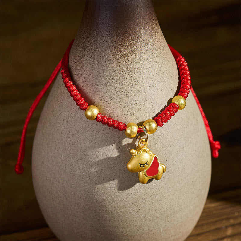 Buddha Stones, geflügeltes Armband zum Jahr des Pferdes, rote Schnur, Kupfer, geflochtene Verbindung - image 1