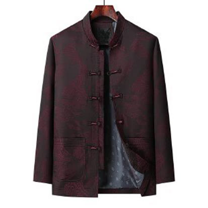 Buddha Stones 2-teiliges Pendler-Tang-Anzug-Set mit Froschknopfleiste, bestehend aus Herrenhemd, Hose und Langarmshirt aus Baumwolle - image 6