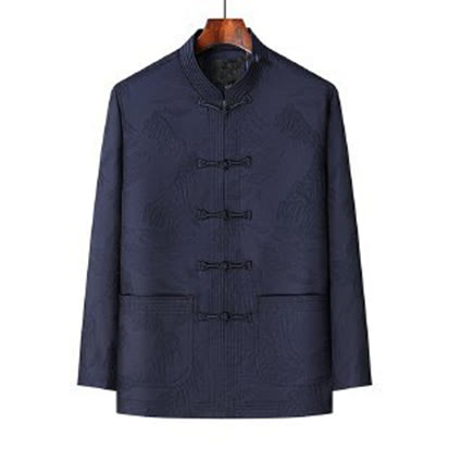 Buddha Stones 2-teiliges Pendler-Tang-Anzug-Set mit Froschknopfleiste, bestehend aus Herrenhemd, Hose und Langarmshirt aus Baumwolle - image 3