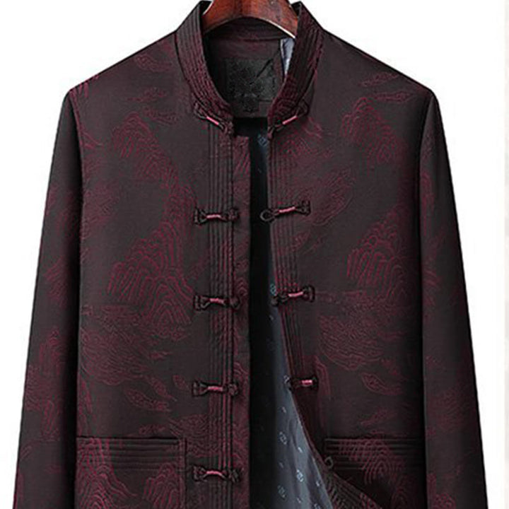 Buddha Stones 2-teiliges Pendler-Tang-Anzug-Set mit Froschknopfleiste, bestehend aus Herrenhemd, Hose und Langarmshirt aus Baumwolle - image 8