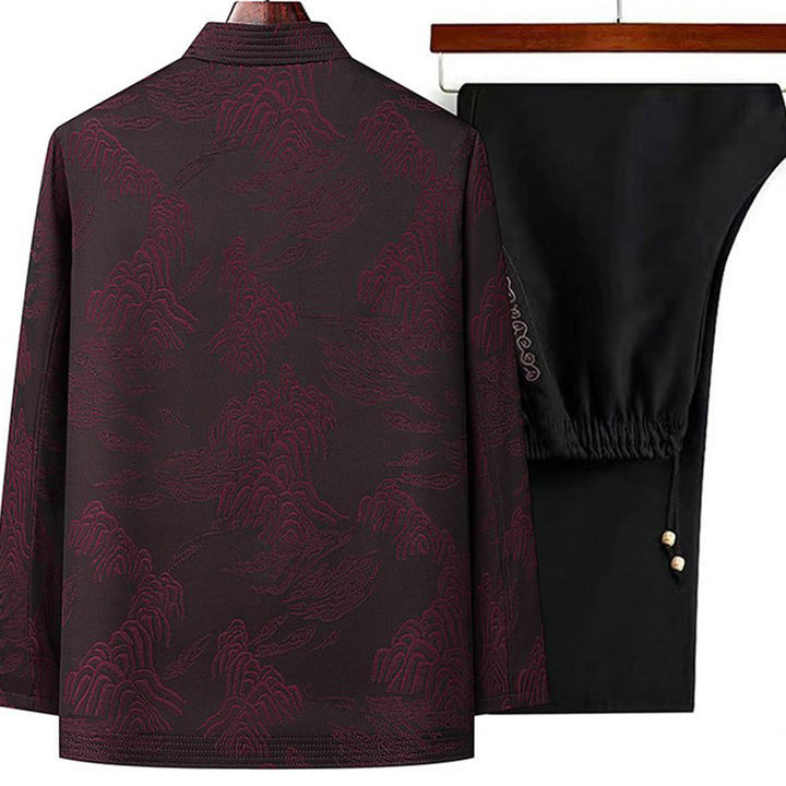 Buddha Stones 2-teiliges Pendler-Tang-Anzug-Set mit Froschknopfleiste, bestehend aus Herrenhemd, Hose und Langarmshirt aus Baumwolle - image 5