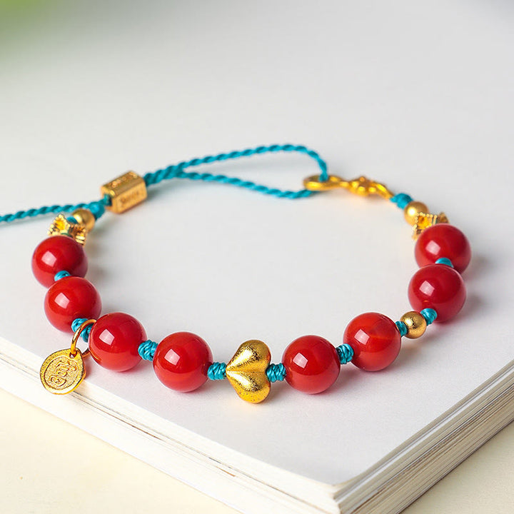 Buddha Stones ​​8 mm Südrote Achatperlen Herz geflochtenes Armband Erfolg - image 3