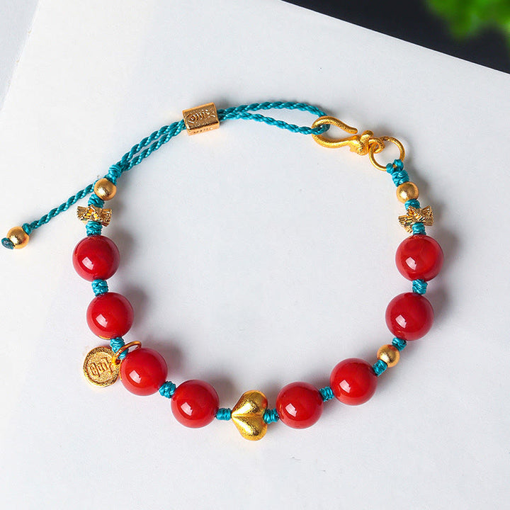 Buddha Stones ​​8 mm Südrote Achatperlen Herz geflochtenes Armband Erfolg - image 4