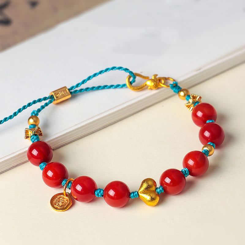 Buddha Stones ​​8 mm Südrote Achatperlen Herz geflochtenes Armband Erfolg - image 0