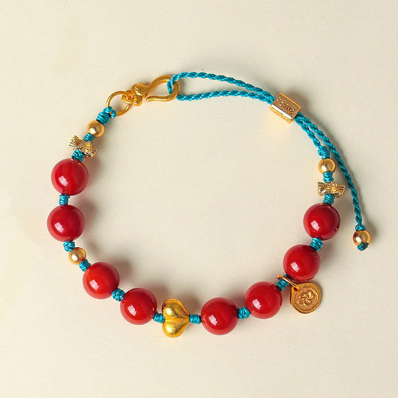 Buddha Stones ​​8 mm Südrote Achatperlen Herz geflochtenes Armband Erfolg - Südlicher roter Achat (Handgelenkumfang: 14-19 cm) - image 1