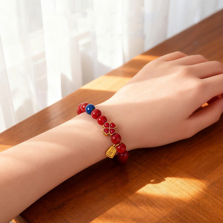 Buddha Stones, vierblättriges Kleeblatt, Kürbis, Südlicher roter Achat, weißer Achat, positives Perlenarmband - image 5