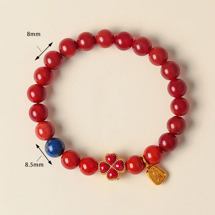Buddha Stones, vierblättriges Kleeblatt, Kürbis, Südlicher roter Achat, weißer Achat, positives Perlenarmband - image 3