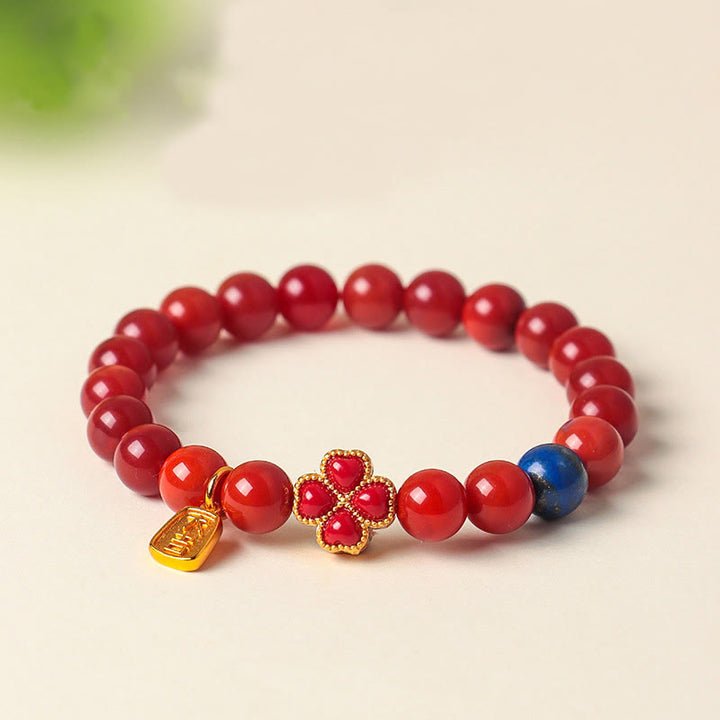 Buddha Stones, vierblättriges Kleeblatt, Kürbis, Südlicher roter Achat, weißer Achat, positives Perlenarmband - image 0