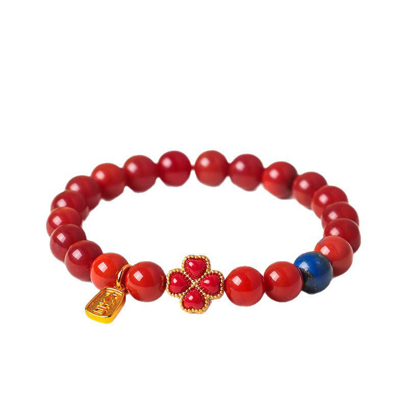 Buddha Stones, vierblättriges Kleeblatt, Kürbis, Südlicher roter Achat, weißer Achat, positives Perlenarmband - image 4