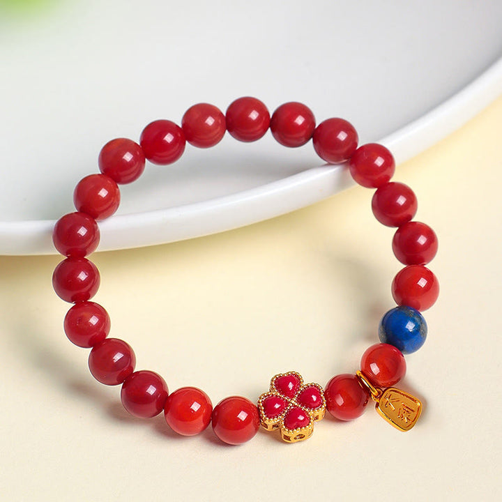 Buddha Stones, vierblättriges Kleeblatt, Kürbis, Südlicher roter Achat, weißer Achat, positives Perlenarmband - image 2