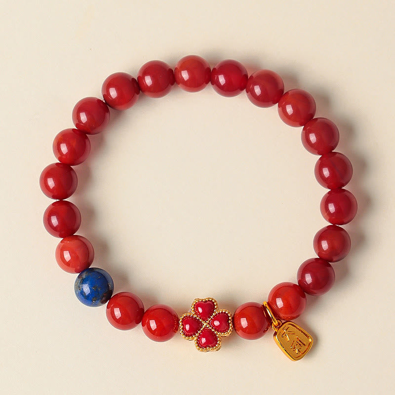 Buddha Stones, vierblättriges Kleeblatt, Kürbis, Südlicher roter Achat, weißer Achat, positives Perlenarmband - Südlicher roter Achat (Handgelenkumfang: 14-17 cm) - image 1