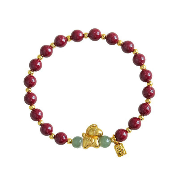 Buddha Stones, Chinesisches Tierkreiszeichen, Jahr des Pferdes, Fu-Zeichen, Zinnober, Hetian-Jade, Segensarmband - image 4