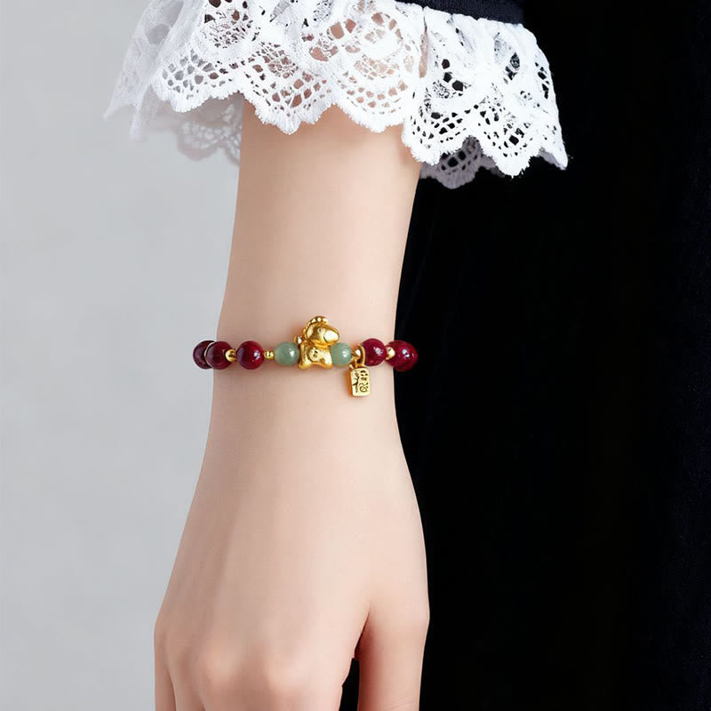 Buddha Stones, Chinesisches Tierkreiszeichen, Jahr des Pferdes, Fu-Zeichen, Zinnober, Hetian-Jade, Segensarmband - image 5