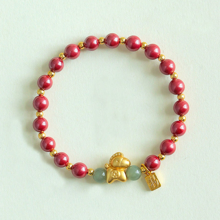 Buddha Stones, Chinesisches Tierkreiszeichen, Jahr des Pferdes, Fu-Zeichen, Zinnober, Hetian-Jade, Segensarmband - Imperial Cinnabar (Handgelenkumfang: 14-17 cm) - image 9