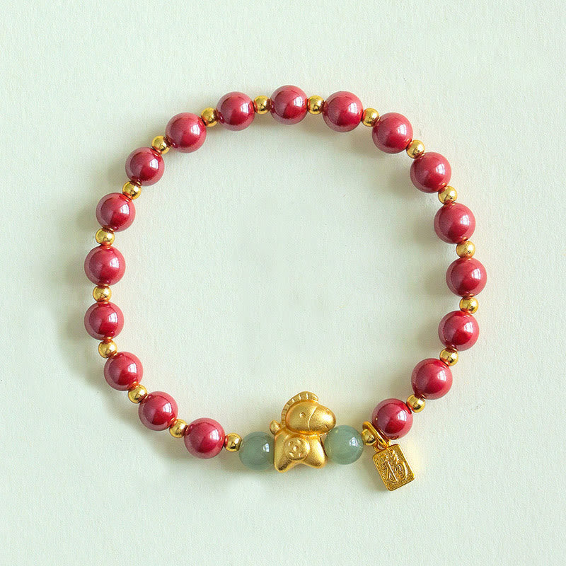Buddha Stones, Chinesisches Tierkreiszeichen, Jahr des Pferdes, Fu-Zeichen, Zinnober, Hetian-Jade, Segensarmband - Imperial Cinnabar (Handgelenkumfang: 14-17 cm) - image 9