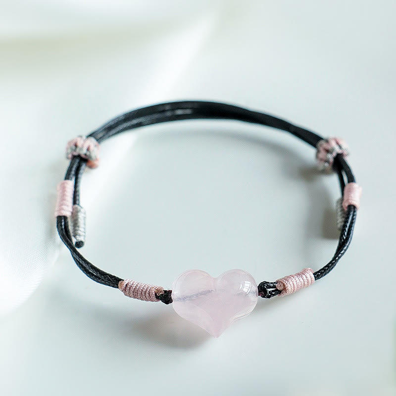 Buddha Stones, natürliches Herz-Charm, rosa Kristall, geflochtenes Armband, Wärme - image 7