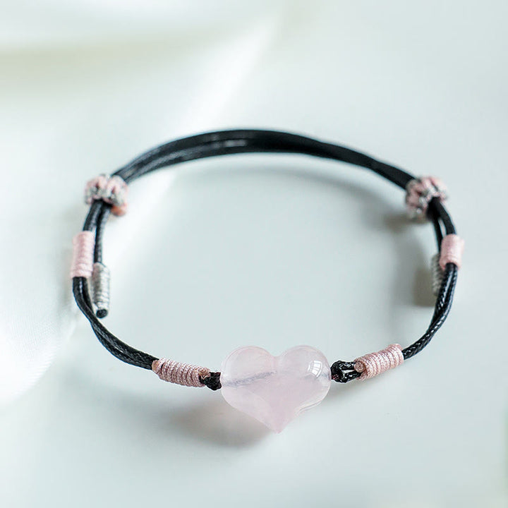 Buddha Stones, natürliches Herz-Charm, rosa Kristall, geflochtenes Armband, Wärme - image 7