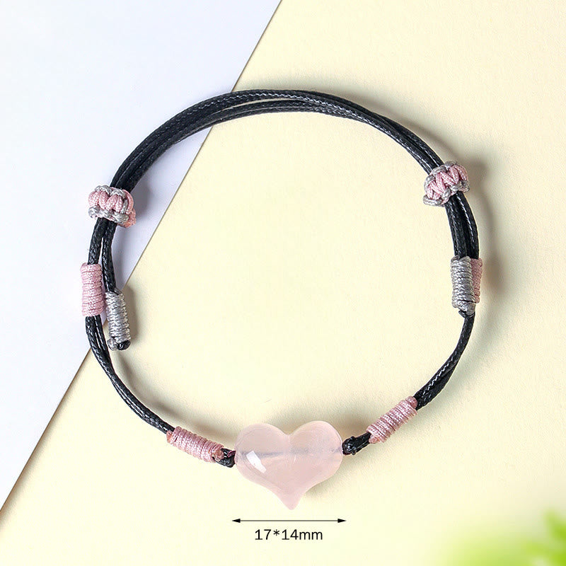 Buddha Stones, natürliches Herz-Charm, rosa Kristall, geflochtenes Armband, Wärme - image 4