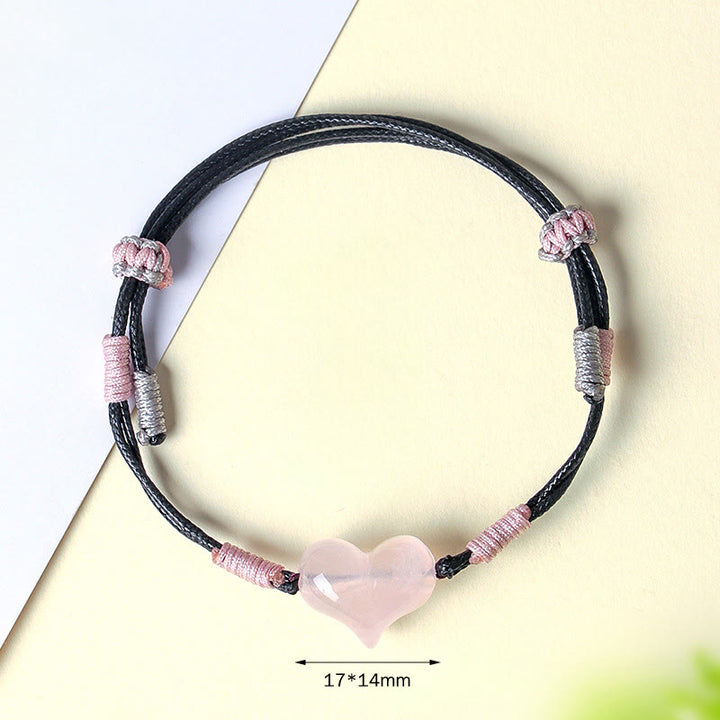 Buddha Stones, natürliches Herz-Charm, rosa Kristall, geflochtenes Armband, Wärme - image 4
