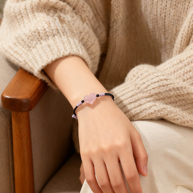 Buddha Stones, natürliches Herz-Charm, rosa Kristall, geflochtenes Armband, Wärme - image 10